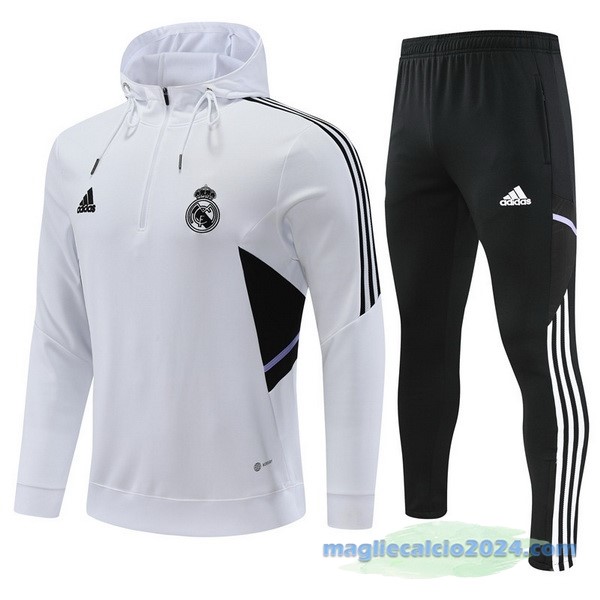 Felpa Cappuccio Bambino Real Madrid 2022 2023 Bianco Nero Poco Prezzo