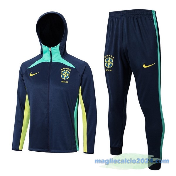 Felpa Cappuccio Brasile 2023 Azul Navy Verde Poco Prezzo
