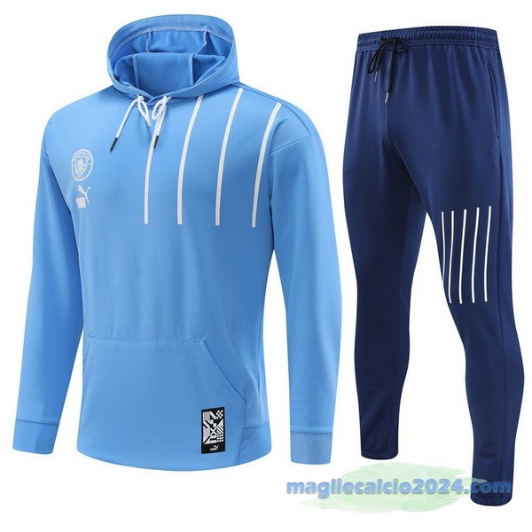 Felpa Cappuccio Manchester City 2022 2023 Azul Poco Prezzo