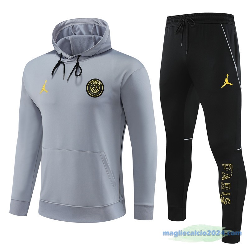 Felpa Cappuccio Paris Saint Germain 2023 2024 Grigio Nero Poco Prezzo