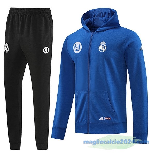 Felpa Cappuccio Real Madrid 2022 2023 Nero Azul Poco Prezzo