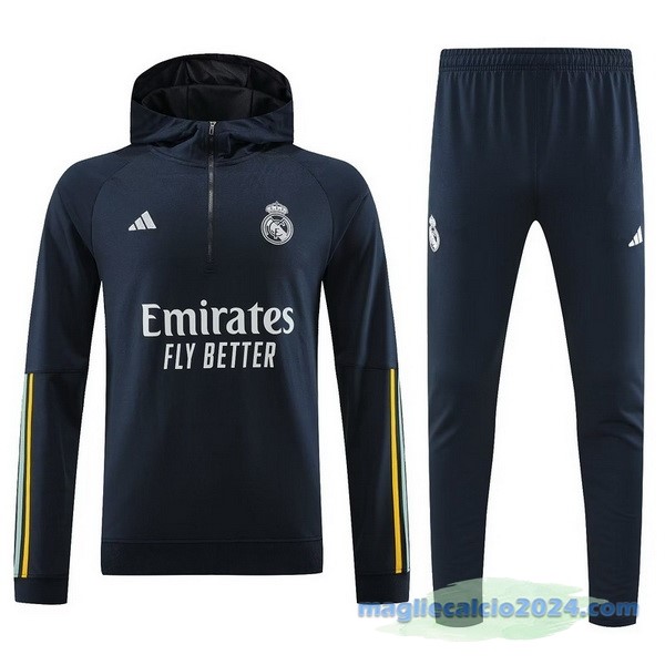 Felpa Cappuccio Real Madrid 2023 2024 Azul Navy Giallo Poco Prezzo