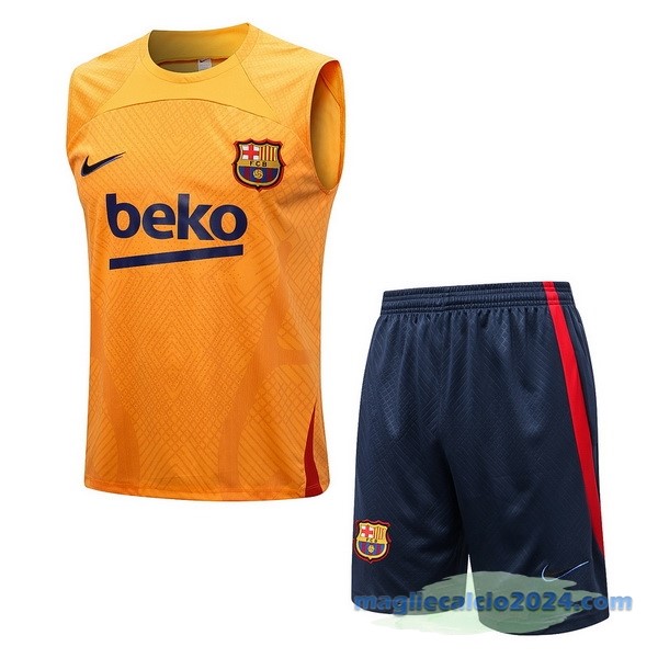 Formazione Senza Maniche Set Completo Barcelona 2022 2023 Arancione Azul Poco Prezzo
