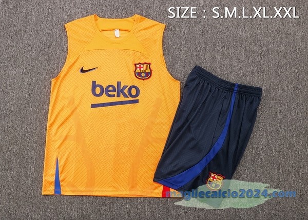 Formazione Senza Maniche Set Completo Barcelona 2022 2023 Arancione Azul Poco Prezzo