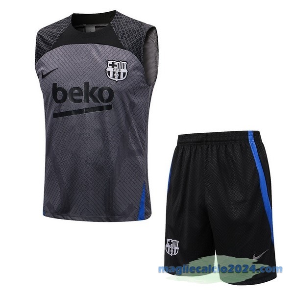 Formazione Senza Maniche Set Completo Barcelona 2022 2023 Grigio Nero Poco Prezzo