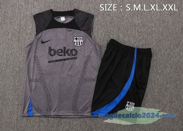 Formazione Senza Maniche Set Completo Barcelona 2022 2023 Grigio Nero Poco Prezzo