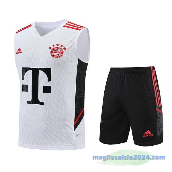 Formazione Senza Maniche Set Completo Bayern Múnich 2023 2024 Bianco Nero Poco Prezzo