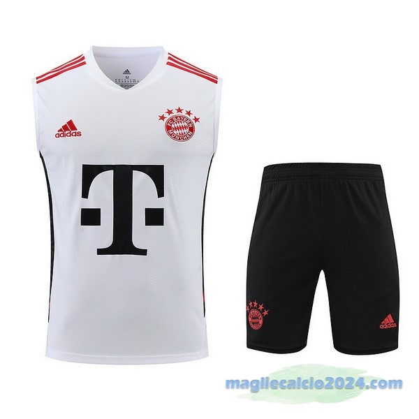 Formazione Senza Maniche Set Completo Bayern Múnich 2023 2024 Bianco Nero Poco Prezzo