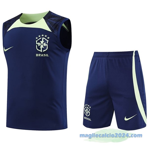 Formazione Senza Maniche Set Completo Brasile 2022 Azul Navy II Verde Poco Prezzo