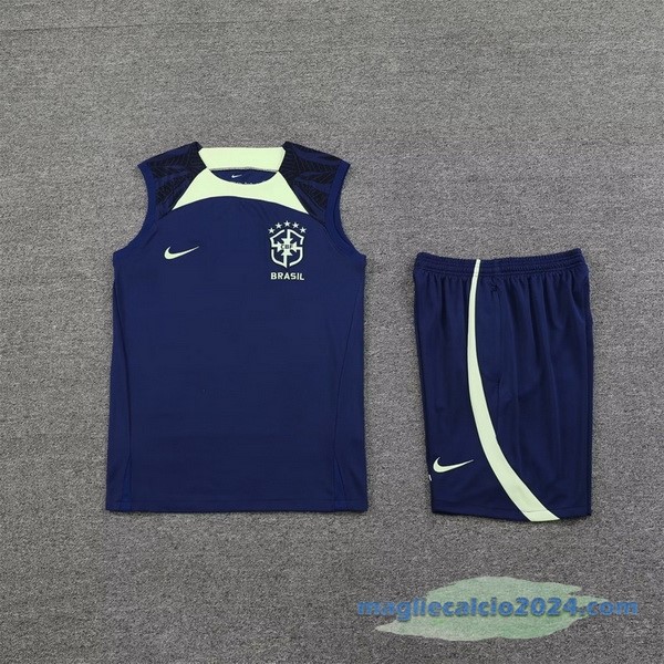 Formazione Senza Maniche Set Completo Brasile 2022 Azul Navy II Verde Poco Prezzo