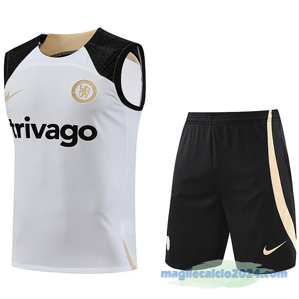 Formazione Senza Maniche Set Completo Chelsea 2023 2024 Bianco II Nero Poco Prezzo