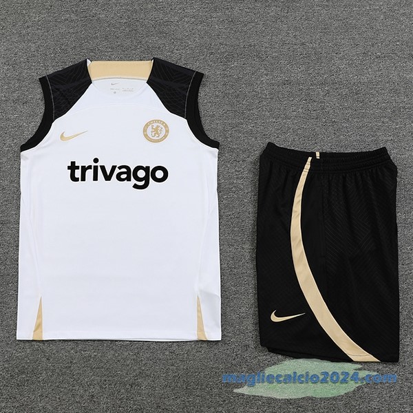 Formazione Senza Maniche Set Completo Chelsea 2023 2024 Bianco II Nero Poco Prezzo