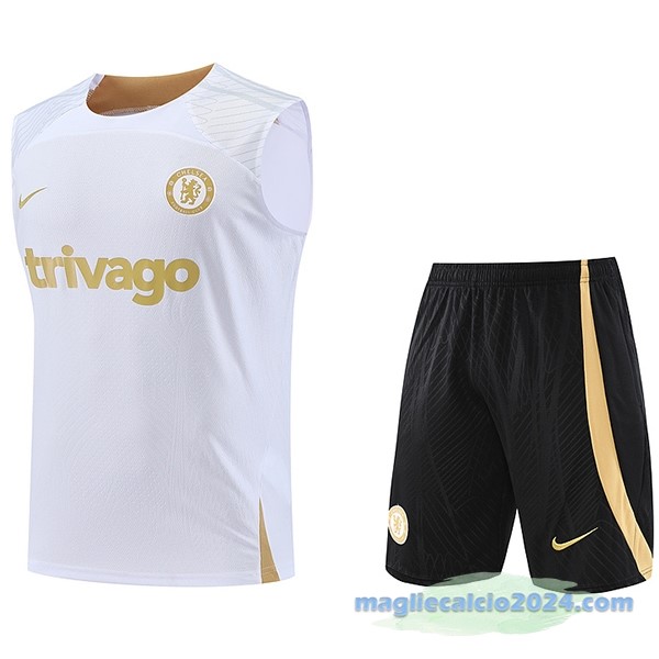 Formazione Senza Maniche Set Completo Chelsea 2023 2024 Bianco Nero Poco Prezzo