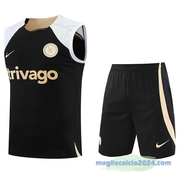 Formazione Senza Maniche Set Completo Chelsea 2023 2024 Nero Bianco Poco Prezzo