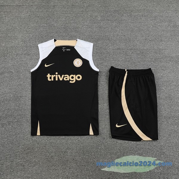 Formazione Senza Maniche Set Completo Chelsea 2023 2024 Nero Bianco Poco Prezzo