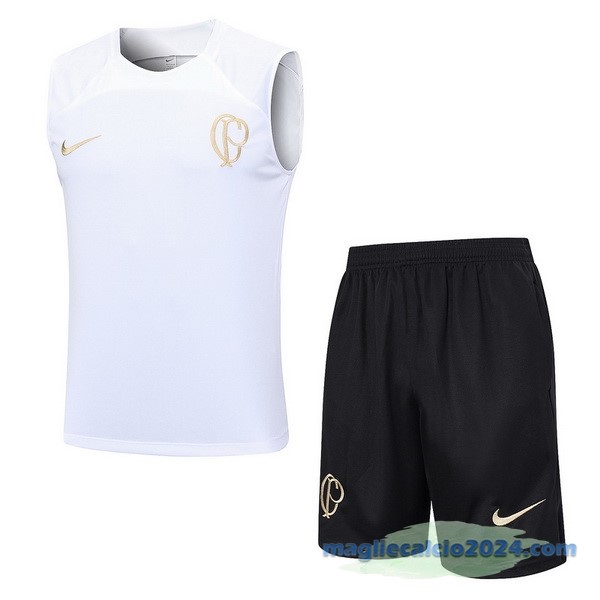 Formazione Senza Maniche Set Completo Corinthians Paulista 2023 2024 Bianco Nero Poco Prezzo