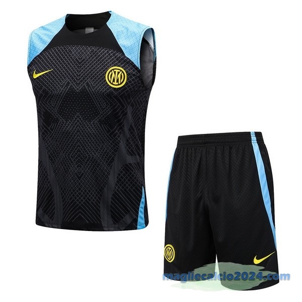Formazione Senza Maniche Set Completo Inter Milán 2022 2023 Nero Azul Poco Prezzo