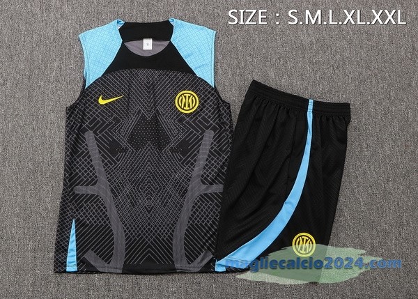 Formazione Senza Maniche Set Completo Inter Milán 2022 2023 Nero Azul Poco Prezzo