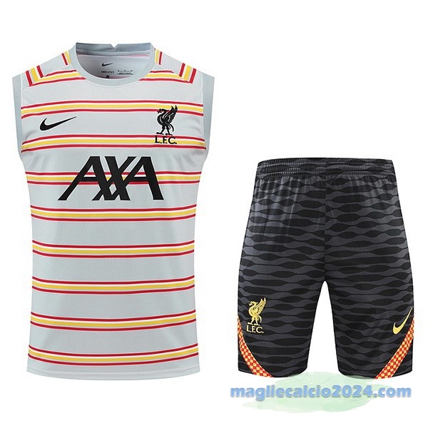Formazione Senza Maniche Set Completo Liverpool 2022 2023 Grigio Luce Nero Poco Prezzo