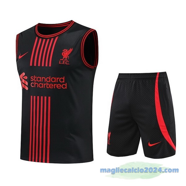 Formazione Senza Maniche Set Completo Liverpool 2022 2023 Nero II Rosso Poco Prezzo