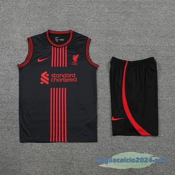 Formazione Senza Maniche Set Completo Liverpool 2022 2023 Nero II Rosso Poco Prezzo