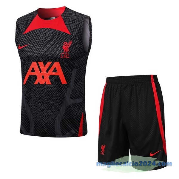 Formazione Senza Maniche Set Completo Liverpool 2022 2023 Nero Rosso Poco Prezzo