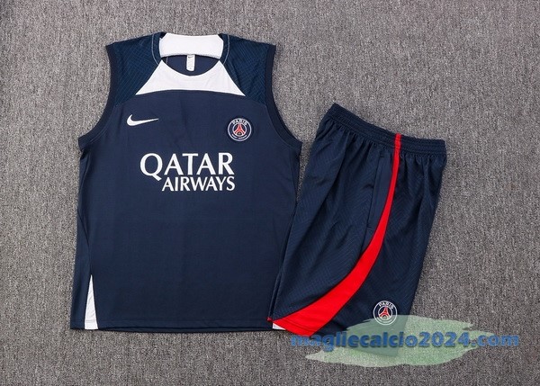 Formazione Senza Maniche Set Completo Paris Saint Germain 2022 2023 Azul II Bianco Poco Prezzo