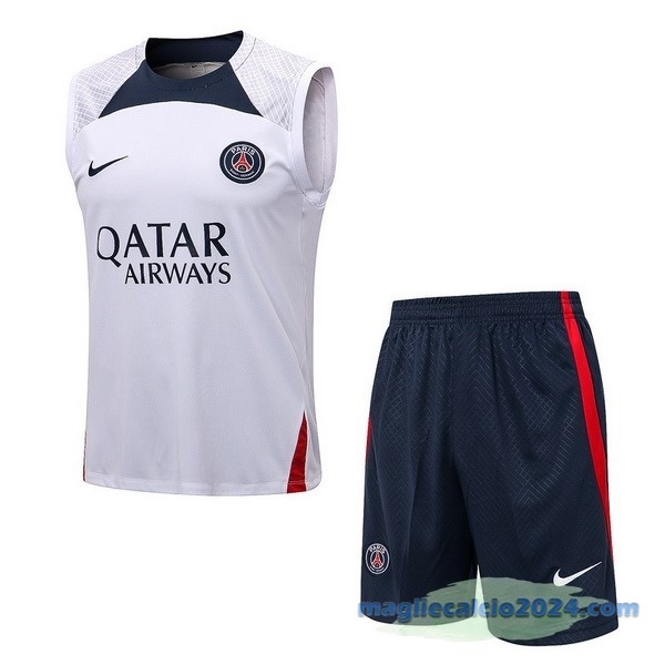 Formazione Senza Maniche Set Completo Paris Saint Germain 2022 2023 Bianco Azul Poco Prezzo