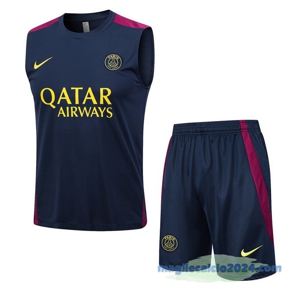 Formazione Senza Maniche Set Completo Paris Saint Germain 2023 2024 Azul Navy Poco Prezzo