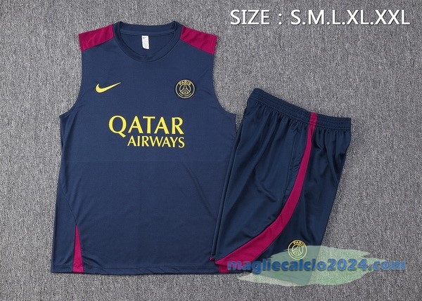 Formazione Senza Maniche Set Completo Paris Saint Germain 2023 2024 Azul Navy Poco Prezzo