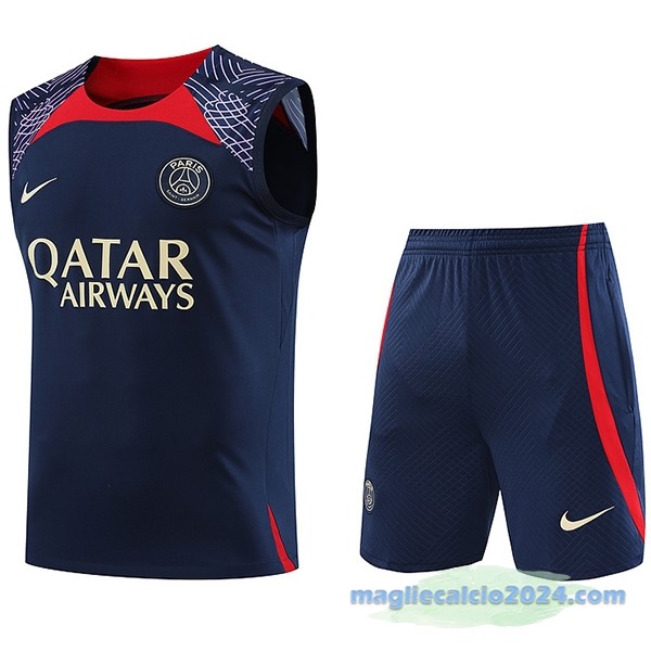 Formazione Senza Maniche Set Completo Paris Saint Germain 2023 2024 Azul Rosso Purpureo Poco Prezzo