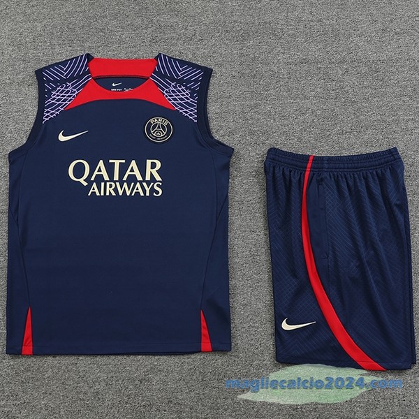 Formazione Senza Maniche Set Completo Paris Saint Germain 2023 2024 Azul Rosso Purpureo Poco Prezzo