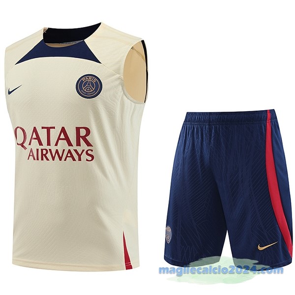Formazione Senza Maniche Set Completo Paris Saint Germain 2023 2024 Giallo Azul Poco Prezzo