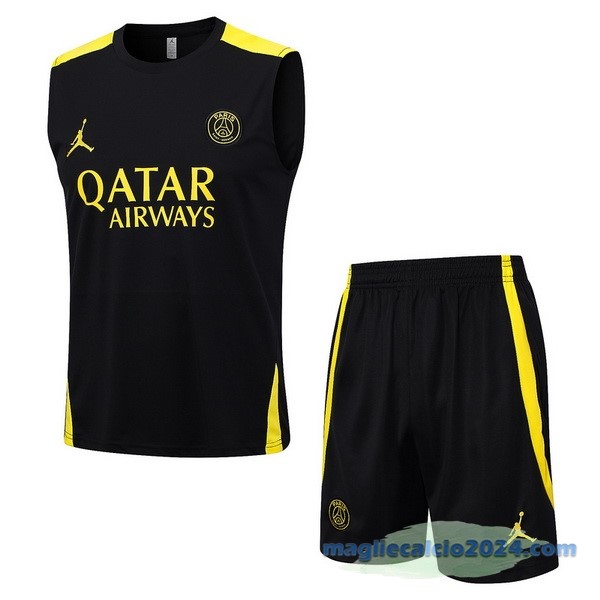 Formazione Senza Maniche Set Completo Paris Saint Germain 2023 2024 Nero Giallo Poco Prezzo