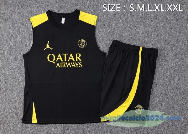 Formazione Senza Maniche Set Completo Paris Saint Germain 2023 2024 Nero Giallo Poco Prezzo