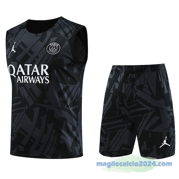 Formazione Senza Maniche Set Completo Paris Saint Germain 2023 2024 Nero Grigio Poco Prezzo