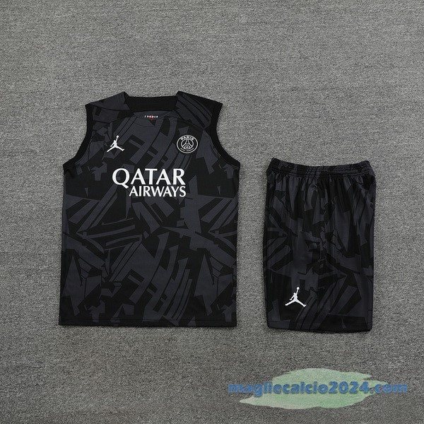 Formazione Senza Maniche Set Completo Paris Saint Germain 2023 2024 Nero Grigio Poco Prezzo