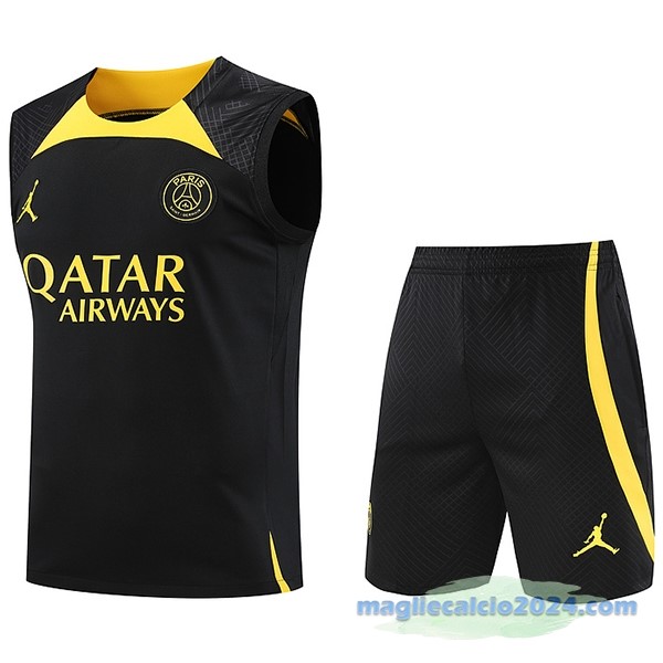 Formazione Senza Maniche Set Completo Paris Saint Germain 2023 2024 Nero I Giallo Poco Prezzo