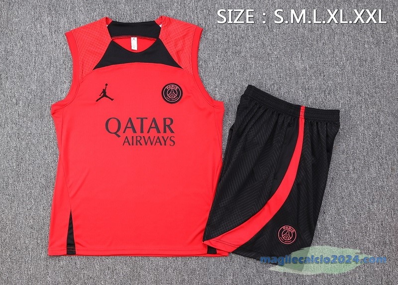 Formazione Senza Maniche Set Completo Paris Saint Germain 2023 2024 Rosso I Nero Poco Prezzo