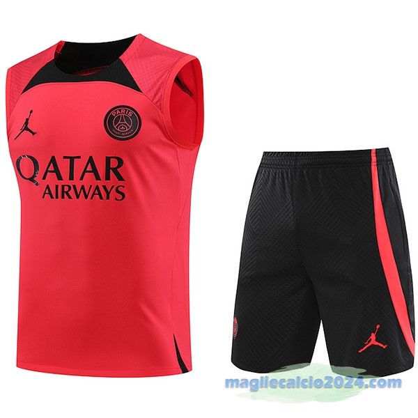 Formazione Senza Maniche Set Completo Paris Saint Germain 2023 2024 Rosso Nero Poco Prezzo