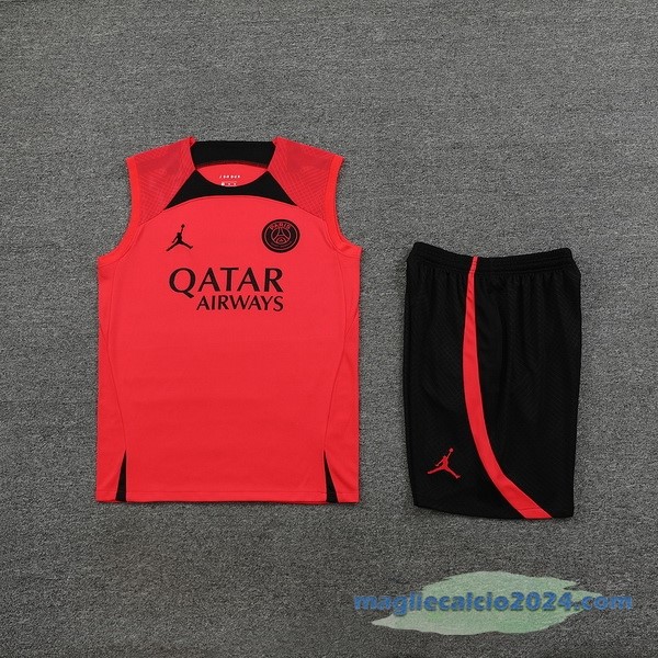 Formazione Senza Maniche Set Completo Paris Saint Germain 2023 2024 Rosso Nero Poco Prezzo