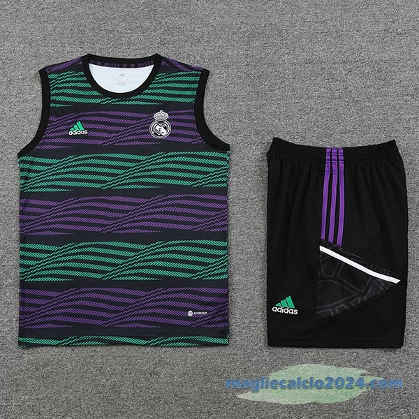 Formazione Senza Maniche Set Completo Real Madrid 2023 2024 Purpureo Verde Nero Poco Prezzo