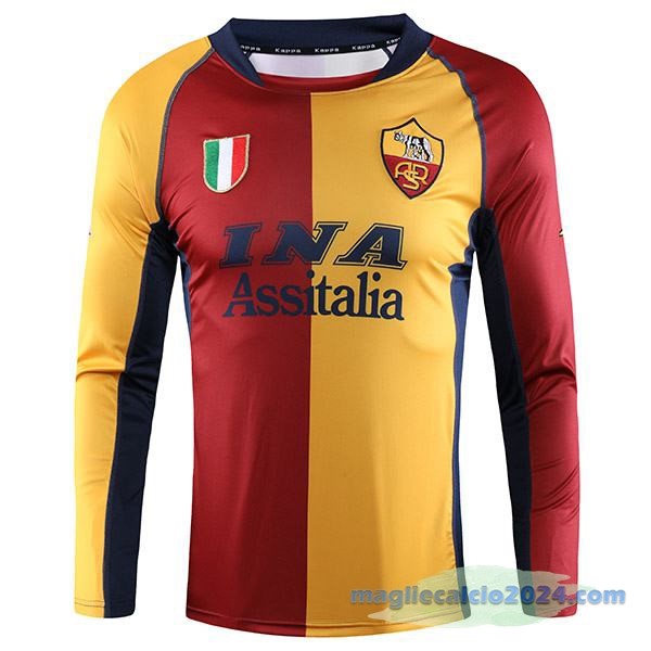 Prima Maglia Manica lunga As Roma Retro 2000 2001 Arancione Poco Prezzo