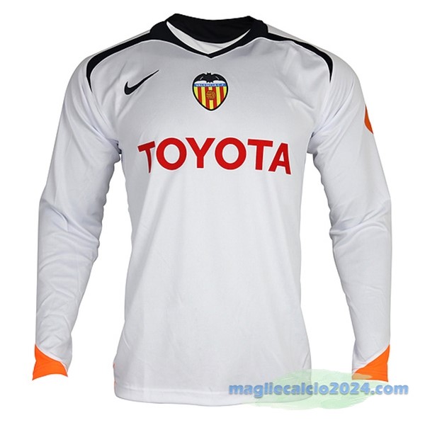 Prima Maglia Manica lunga Valencia Retro 2005 2006 Bianco Poco Prezzo