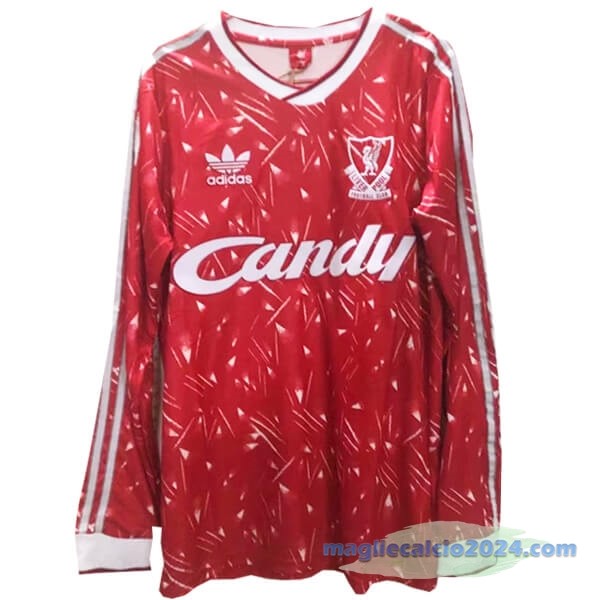 Prima Manica lunga Liverpool Retro 1989 1991 Rosso Poco Prezzo