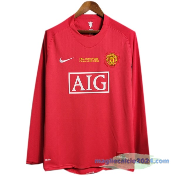 Prima Manica lunga Manchester United Finales Retro 2007 2008 Rosso Poco Prezzo