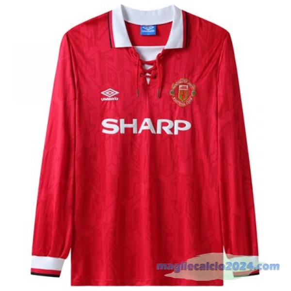 Prima Manica lunga Manchester United Retro 1992 1994 Rosso Poco Prezzo