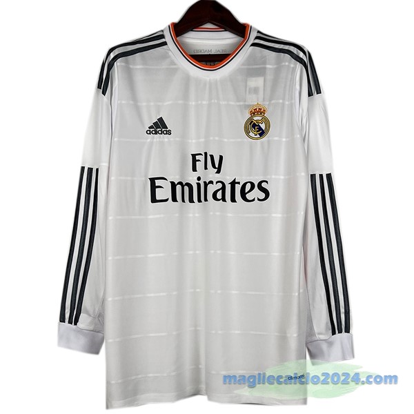 Prima Manica lunga Real Madrid Retro 2013 2014 Bianco Poco Prezzo