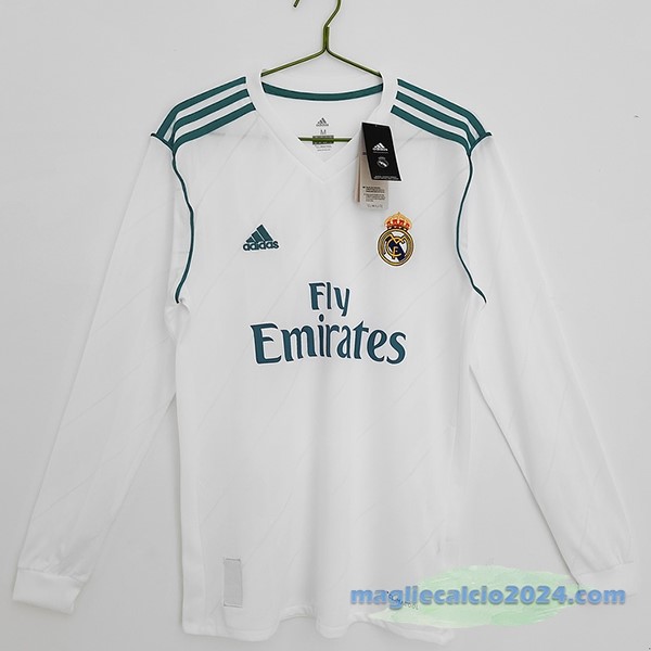 Prima Manica lunga Real Madrid Retro 2017 2018 Bianco Poco Prezzo