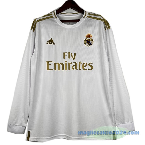 Prima Manica lunga Real Madrid Retro 2019 2020 Bianco Poco Prezzo